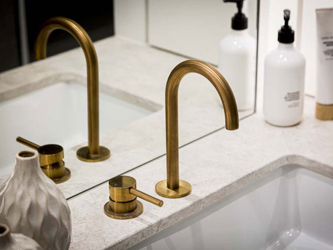 Brushed brass gooseneck sink faucet